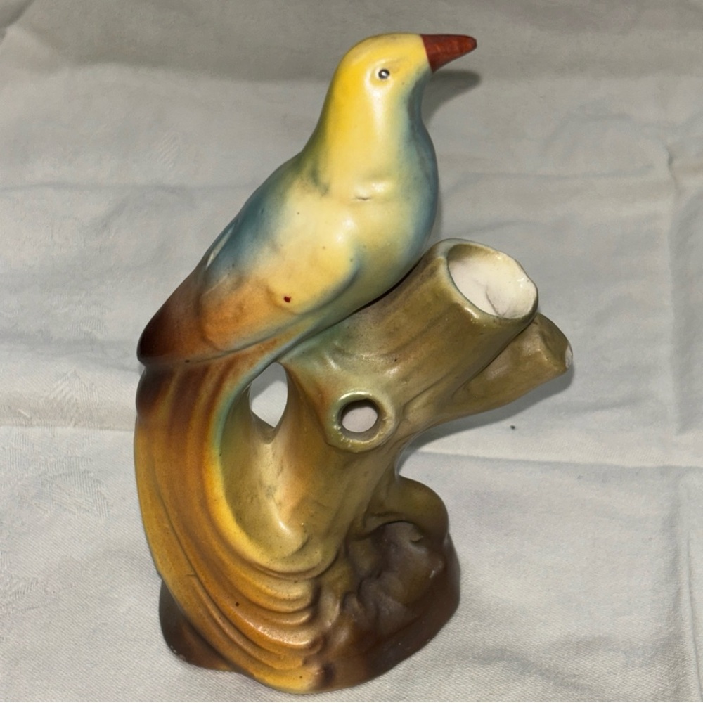 Colorful Ceramic Bird Figurine Czech Long Tail Triple Bud Vase Red Mark - Picture 4 of 8